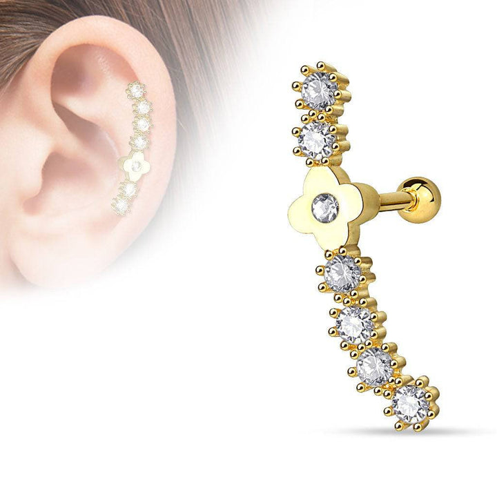 Surgical Steel Flower CZ Consecutive Ear Cartilage Barbell - Pierced Universe