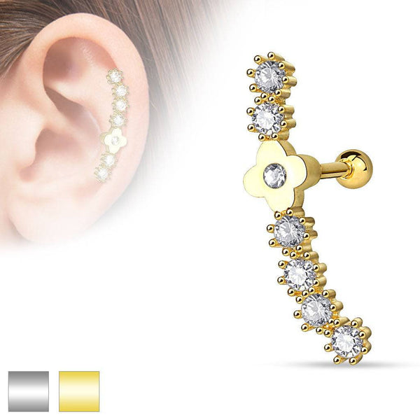 Surgical Steel Flower CZ Consecutive Ear Cartilage Barbell - Pierced Universe