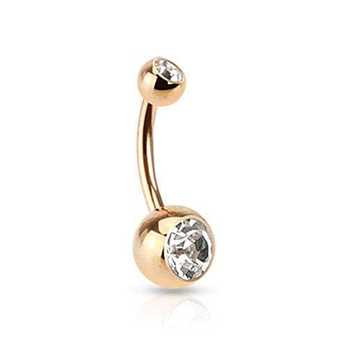 Surgical Steel Rose Gold Plated Double Gem Non Dangle Belly Ring ...