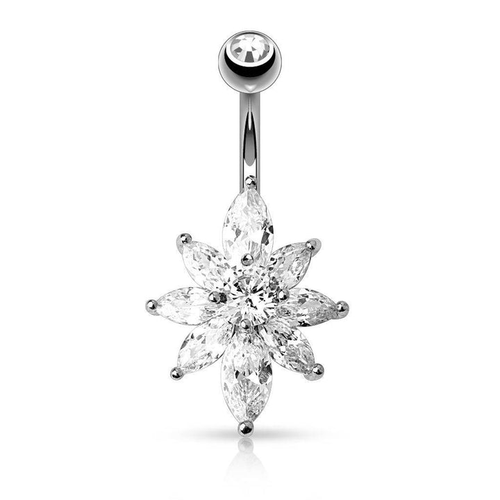 Surgical Steel White Flower Petal CZ Belly Button Navel Ring | Pierced ...